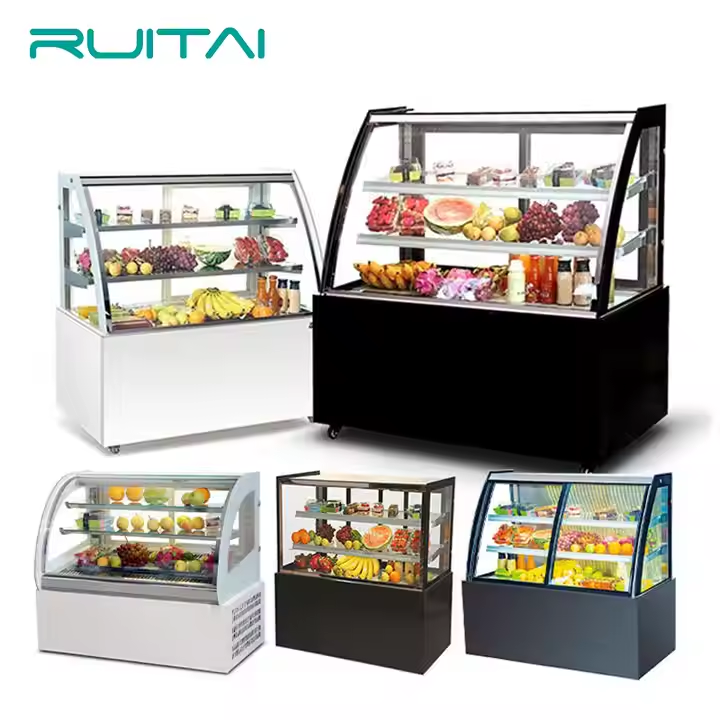 RUITAI Curved Double Glass Air Cooled Cake Display Case Bakery Display Cabinet