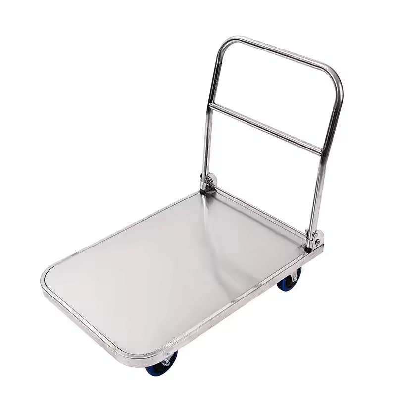 stainless steel trolley folding flat warehouse moving cart heavy duty dolly luggage trolley flatbed cart